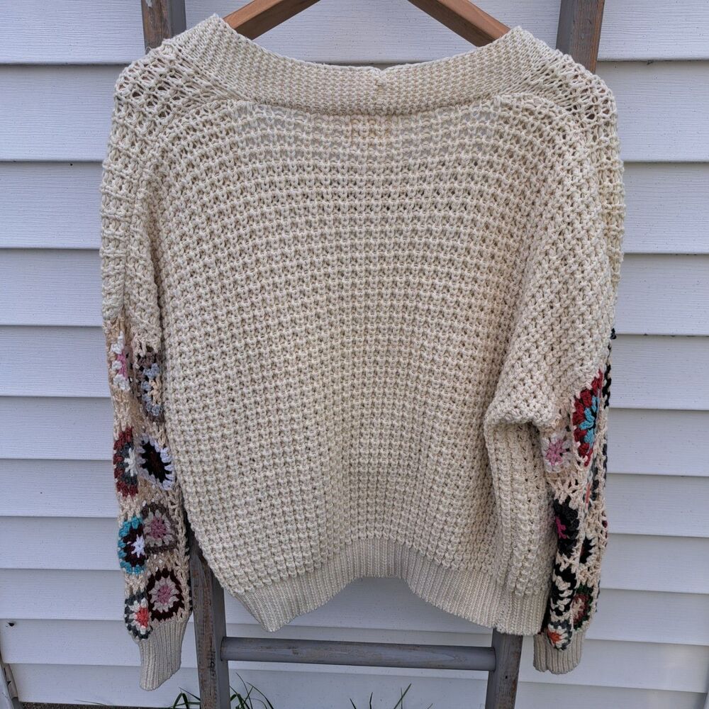 Dreamers by Debut Cream Crochet Granny Square Sleeve Cardigan Sweater M/Large - Picture 4 of 10